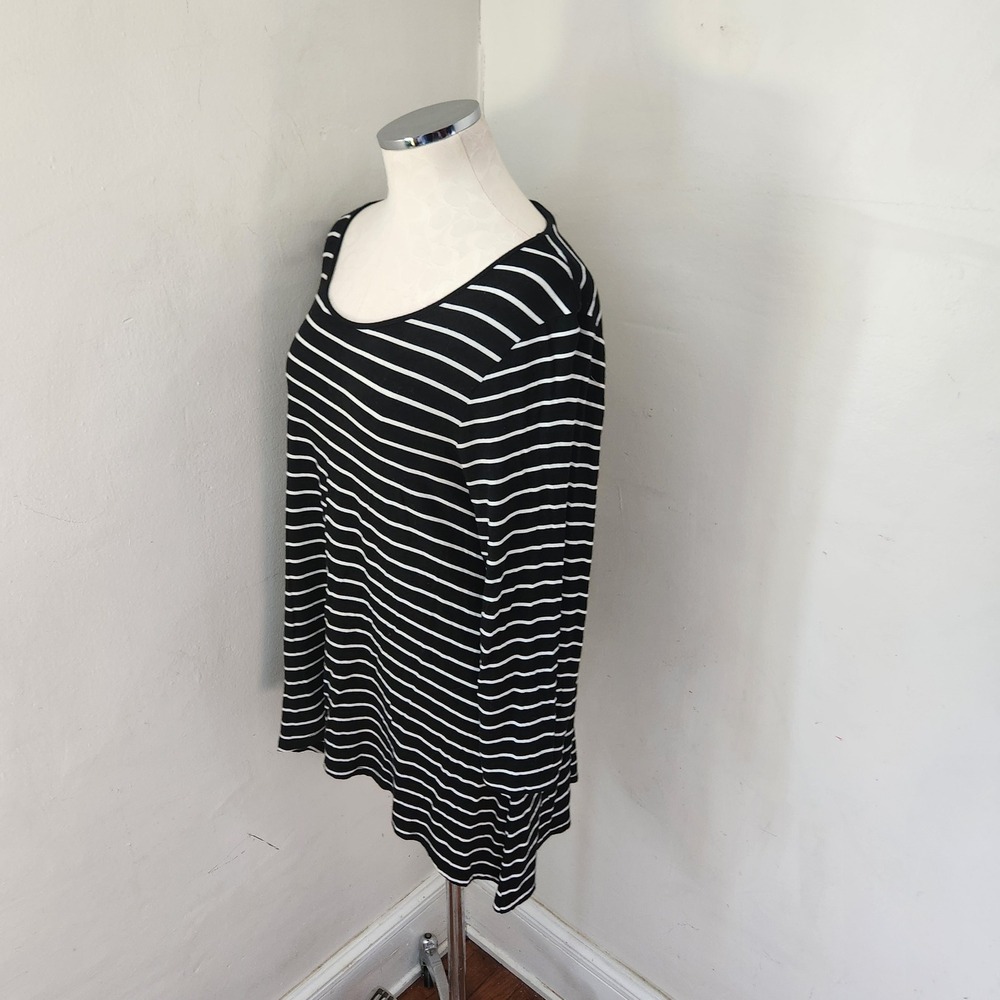 Cable & Gauge Womens Black White Striped Scoop Neck 3/4 Sleeve Top Large - Picture 5 of 5
